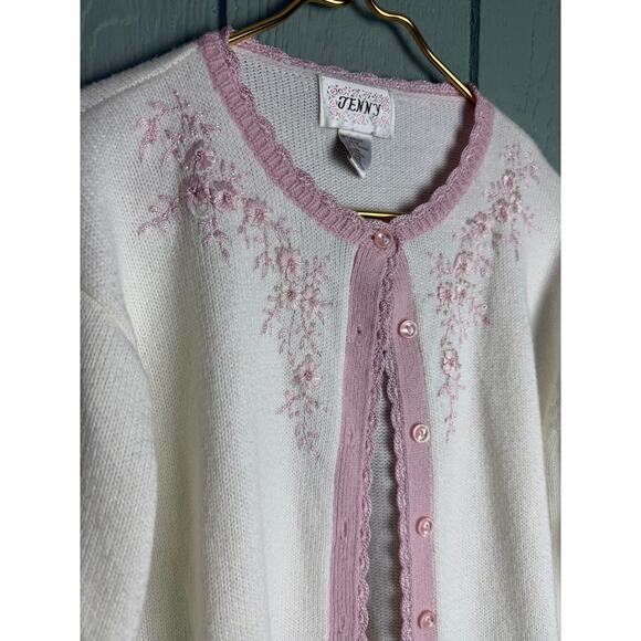 Vintage 90s Pastel Cottagecore Floral Knit Cardigan Women’s Large - Picture 2 of 5